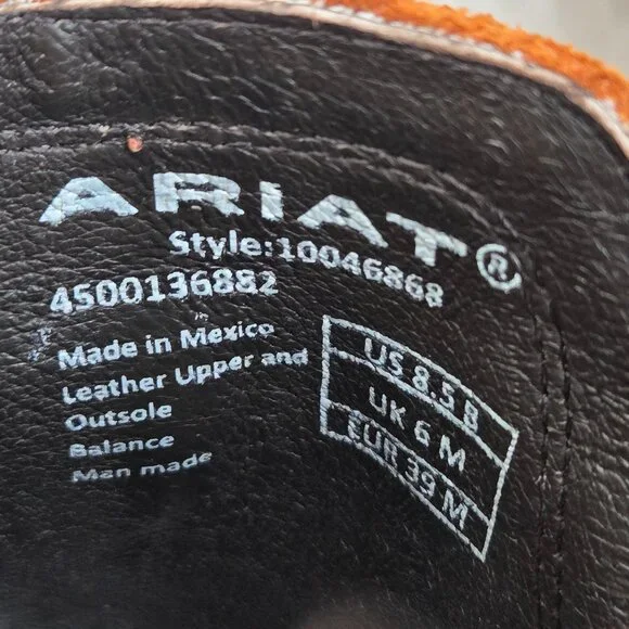 Ariat Western Booties 8.5 Brown Suede Embroidered Pointed Toe Cowgirl Ankle Boot - Picture 8 of 12